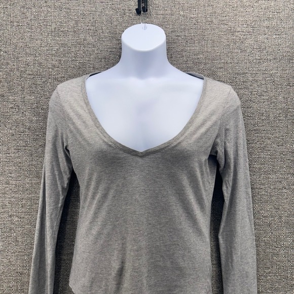 Theory Tops - Theory Top Medium Warm Gray Deep V Neck Loose Comfy Casual Chic Minimalist